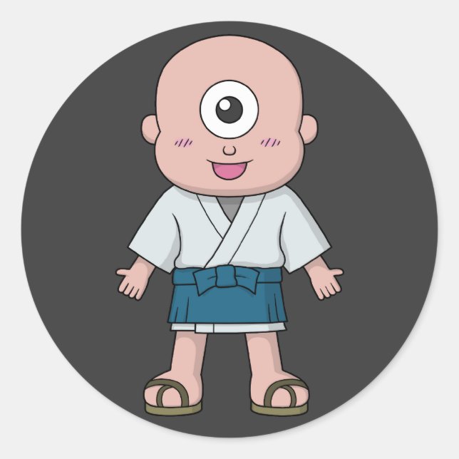 Pegatina Redonda Yokai Hitotsume-kozou (Niño de un ojo) (Anverso)