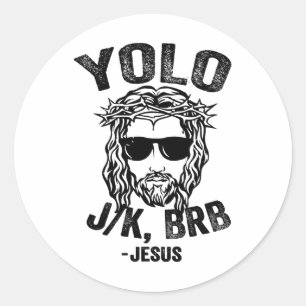 Pegatina Redonda Yolo Jk Brb Jesus Gracioso Día de Pascua Resurrecc