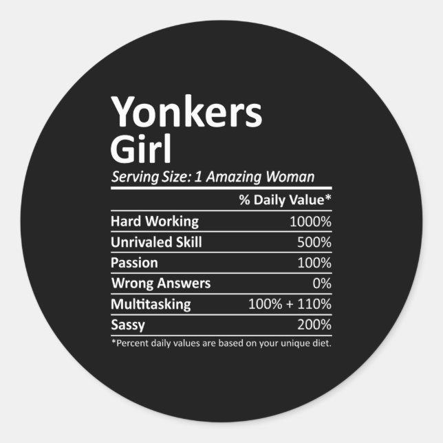 Pegatina Redonda Yonkers Girl Ny New York State Funny City Home Roo (Anverso)