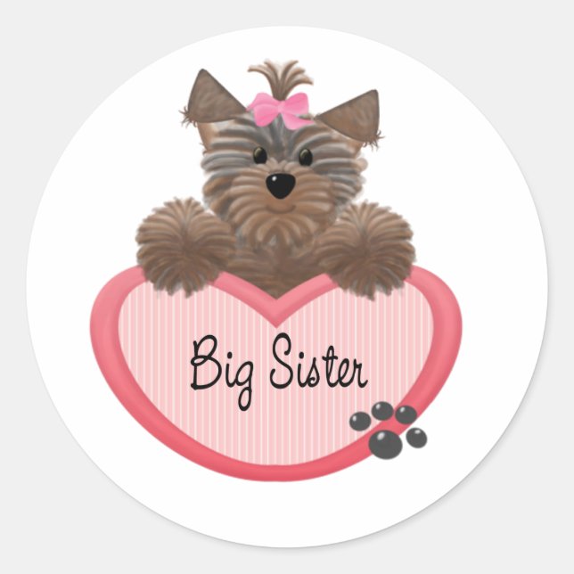Pegatina Redonda Yorkie Big Sister (Anverso)