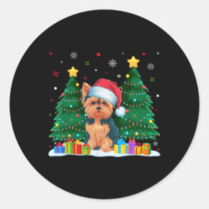 Pegatina Redonda Yorkie Dog Amantes de Santa Hat Navidades feos sué