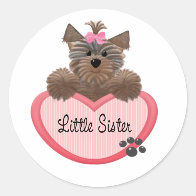 Pegatina Redonda Yorkie Little Sister (Anverso)