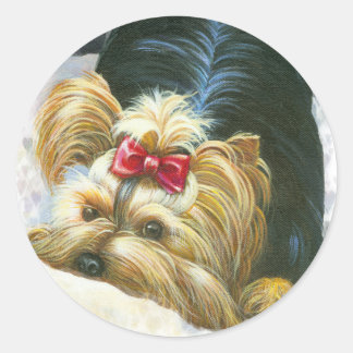Pegatina Redonda Yorkie Peek a Boo Stickers Yorkshire Terrier