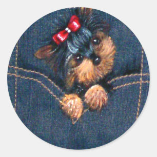 Pegatina Redonda Yorkie Puppy en Pocket