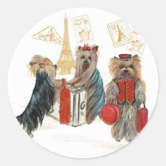 Pegatina Redonda Yorkies Viajando regalos de París para... - Person