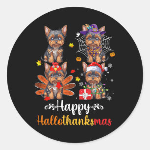 Pegatina Redonda Yorkshire Halloween Feliz Navidad Hallotha