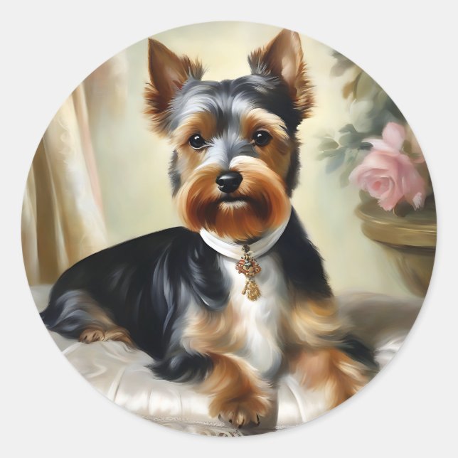 Pegatina Redonda Yorkshire Terrier Cute Dog (Anverso)