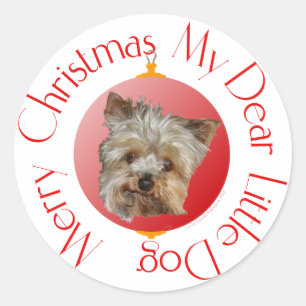 Pegatina Redonda Yorkshire Terrier de Navidad