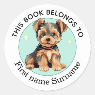 Pegatina Redonda Yorkshire Terrier Este Libro Pertenece A Personali