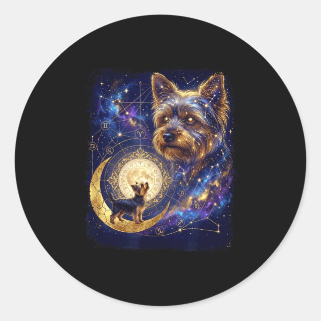 Pegatina Redonda Yorkshire terrier howling to the moon meme 90s (Anverso)