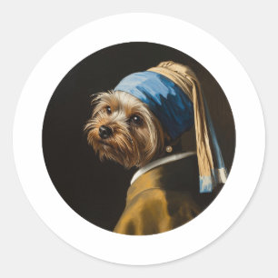 Pegatina Redonda Yorkshire Terrier inspirado en el retrato clásico