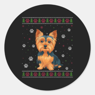 Pegatina Redonda Yorkshire Terrier Navidades Sweater Xmas Mascota D