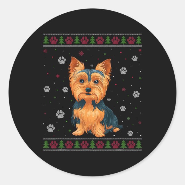 Pegatina Redonda Yorkshire Terrier Navidades Sweater Xmas Mascota D (Anverso)