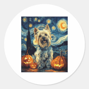 Pegatina Redonda Yorkshire terrier Yorkie Dog de van gogh starry in