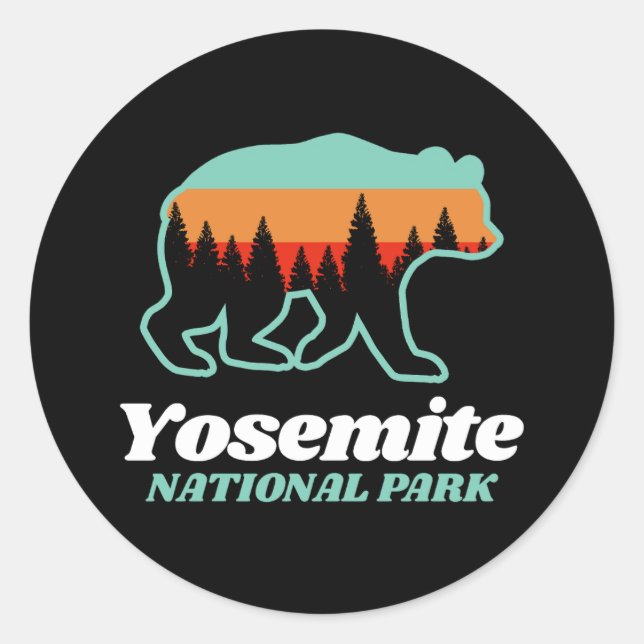 Pegatina Redonda Yosemite National Park Bear Senderismo Camping Gif (Anverso)