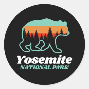 Pegatina Redonda Yosemite National Park Bear Senderismo Camping Gif