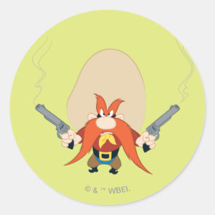 Pegatina Redonda Yosemite Sam Atrás