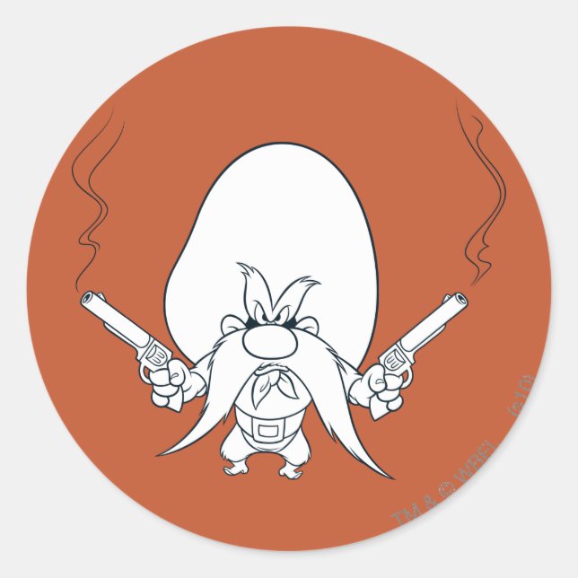Pegatina Redonda Yosemite Sam Smoking Guns (Anverso)