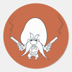 Pegatina Redonda Yosemite Sam Smoking Guns