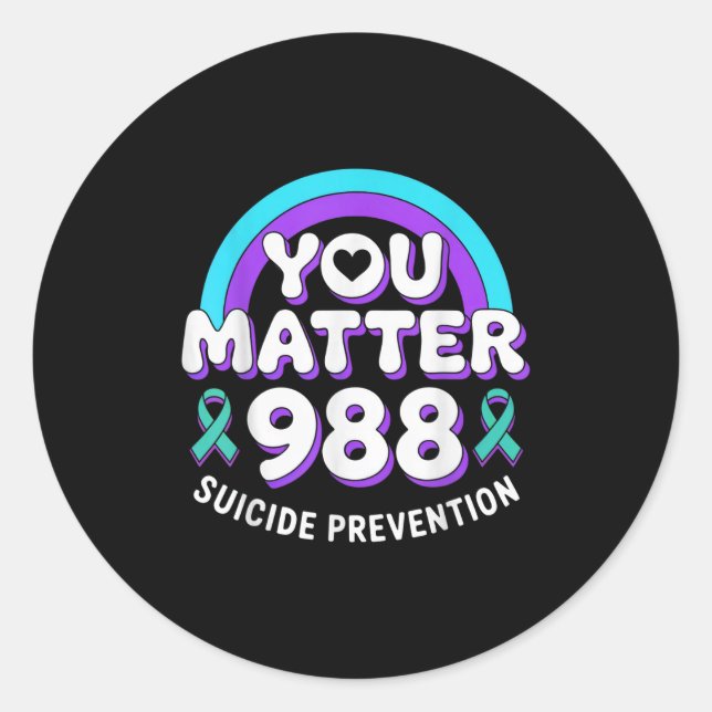 Pegatina Redonda You 988 Suicide Prevention Awareness Rainbow Ribbo (Anverso)