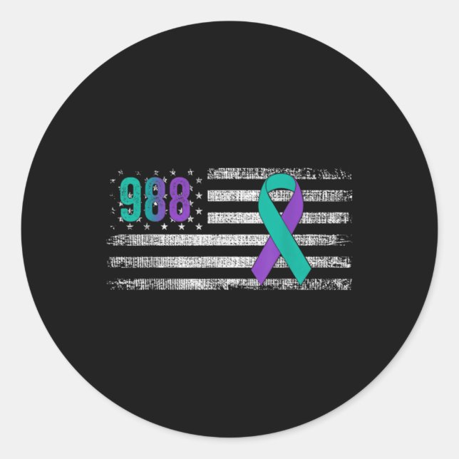 Pegatina Redonda You 988 Suicide Prevention Awareness Ribbon  (Anverso)