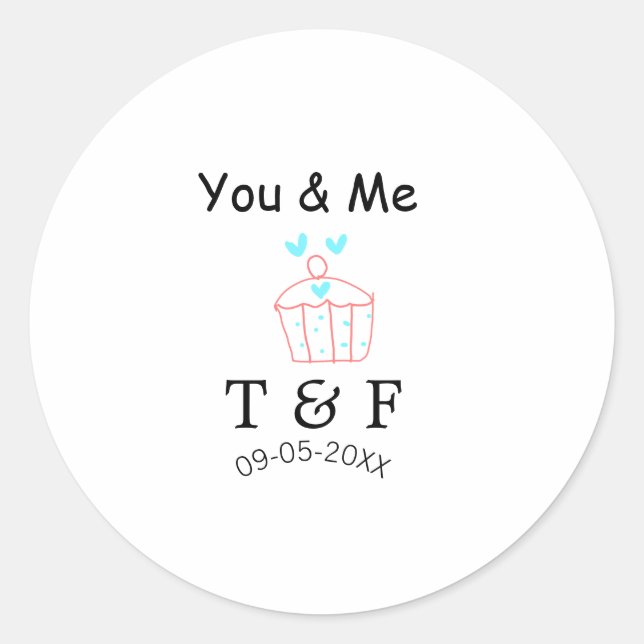 Pegatina Redonda You and me love cup cake red valentine's day name  (Anverso)
