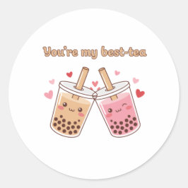 Pegatina Redonda You Are My Best-Tea Cute Boba Bubble Tea Friends