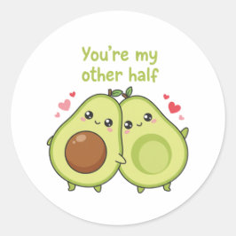 Pegatina Redonda You Are My Other Half Cute Avocado Valentine 