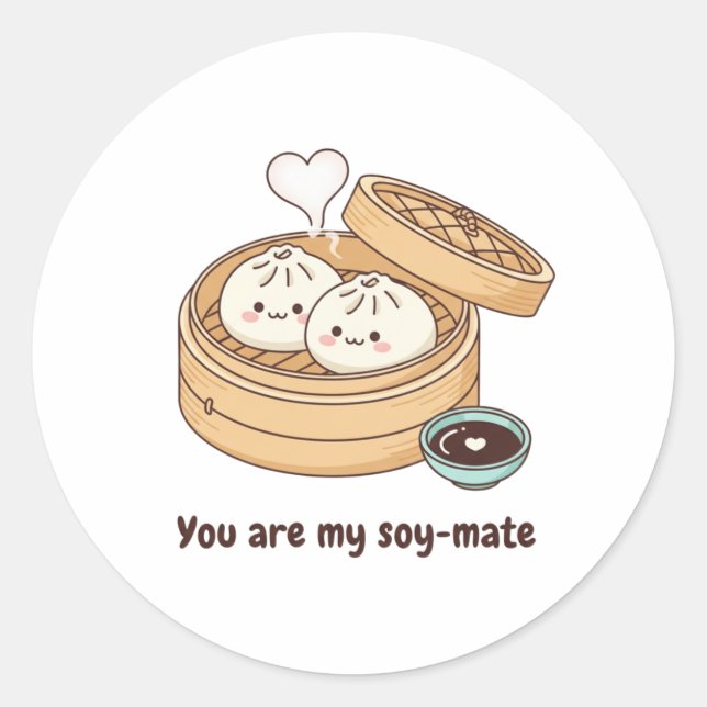 Pegatina Redonda You Are My Soy-mate Cute Dim Sum Valentine Sticker (Anverso)