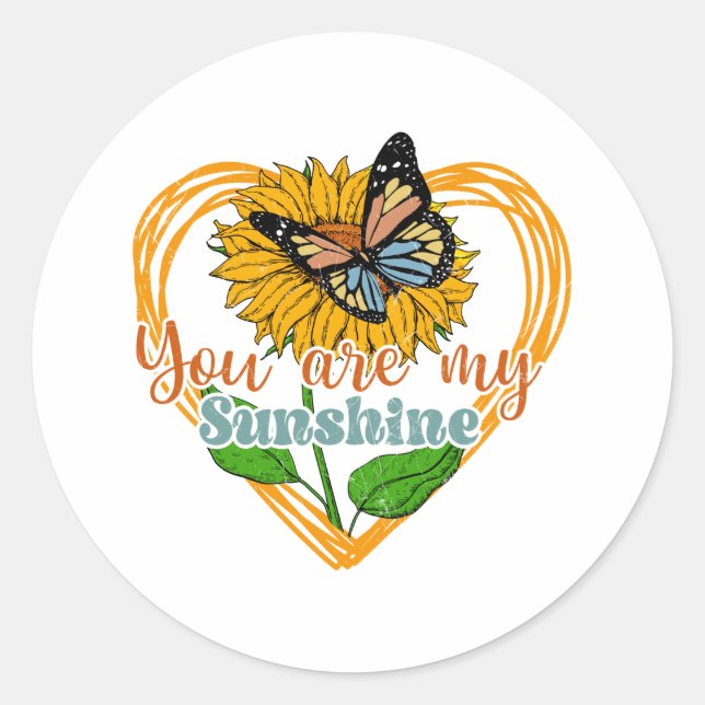 Pegatina Redonda You Are My Sunshine Sunflower Butterfly (Anverso)
