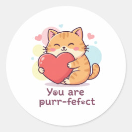 Pegatina Redonda You Are Purr-fect Cute Cat Pun Valentine Sticker