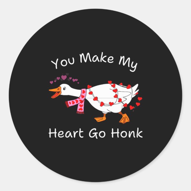 Pegatina Redonda You Make My Heart Go Honk Coquette Valentine Goose (Anverso)