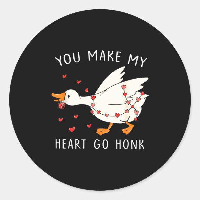 Pegatina Redonda You Make My Heart Go Honk Funny Goose Valentine  (Anverso)