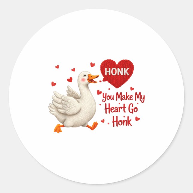 Pegatina Redonda You Make My Heart Go Honk Funny Goose Valentine Sa (Anverso)