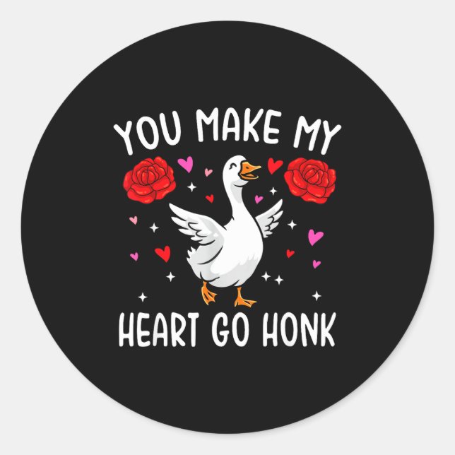 Pegatina Redonda You Make My Heart Go Honk Valentine Goose  (Anverso)