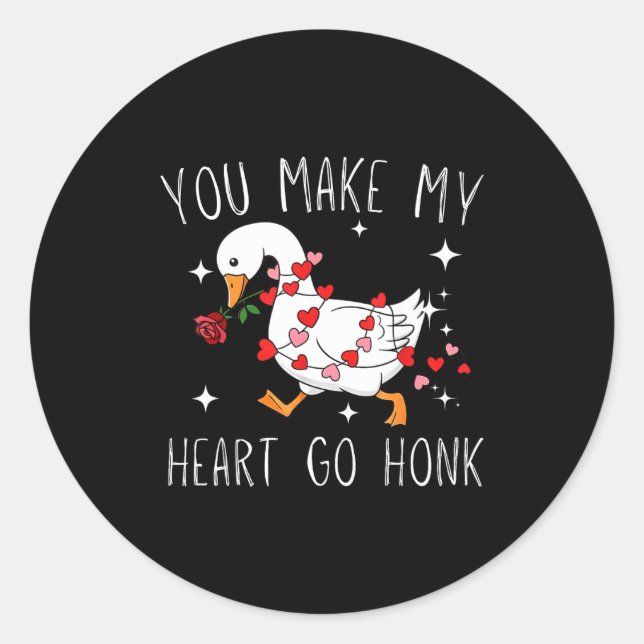 Pegatina Redonda You Make My Heart Go Honk Valentine Goose  (Anverso)