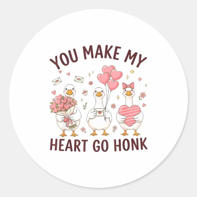 Pegatina Redonda You Make My Heart Go Honk Valentine Goose Preppy  (Anverso)