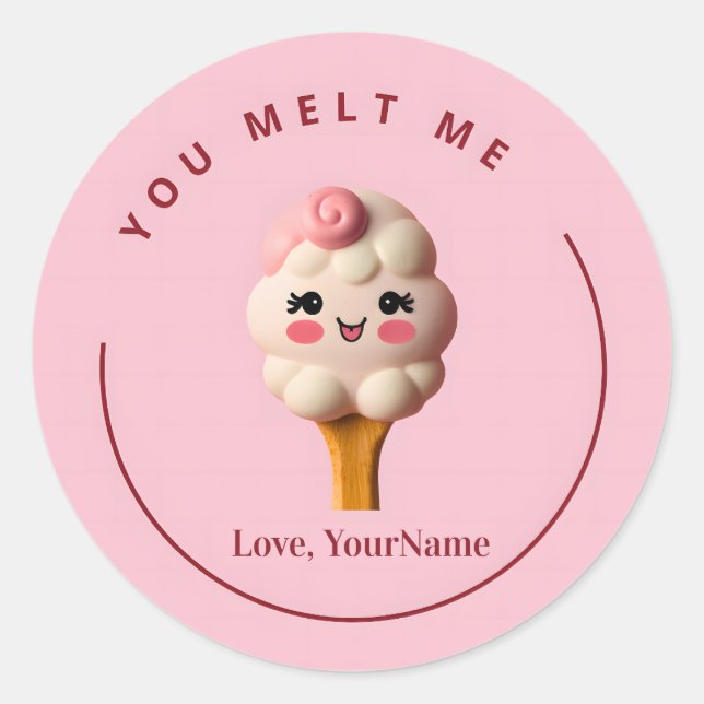 Pegatina Redonda You Melt Me Cute Ice Cream Valentine Sticker (Anverso)