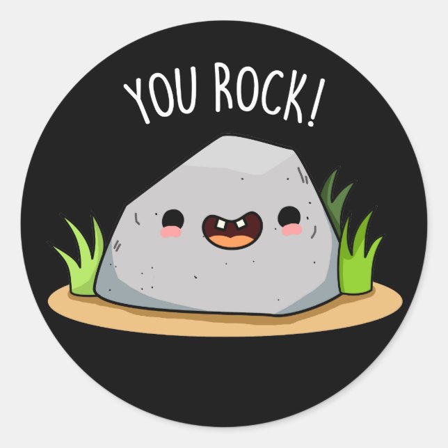 Pegatina Redonda You Rock Funny Geology Pun Dark BG (Anverso)