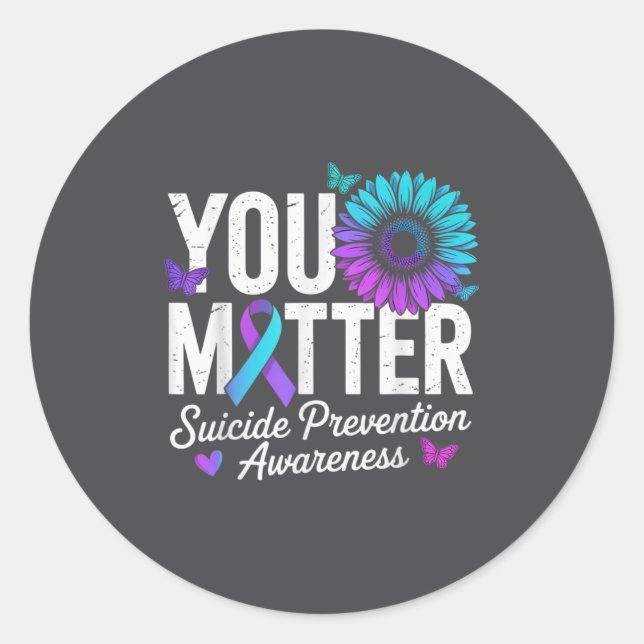 Pegatina Redonda You Suicide Prevention Awareness Teal &amp; Purple (Anverso)