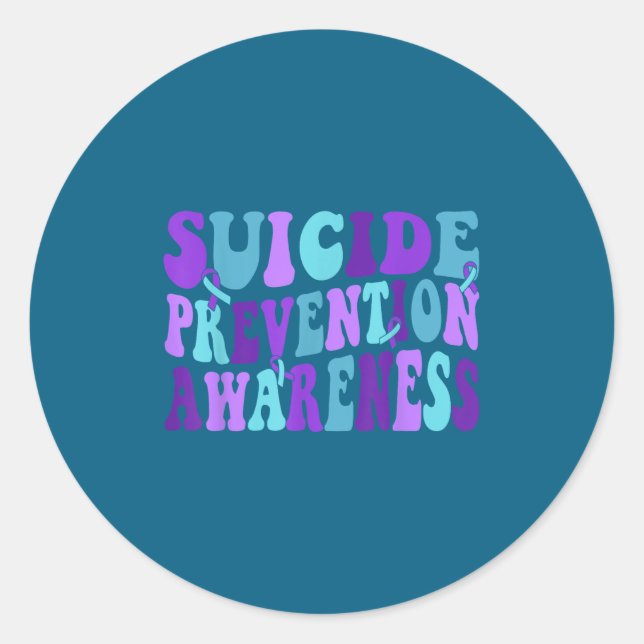 Pegatina Redonda You Suicide Prevention Teal Purple Awareness Ribbo (Anverso)
