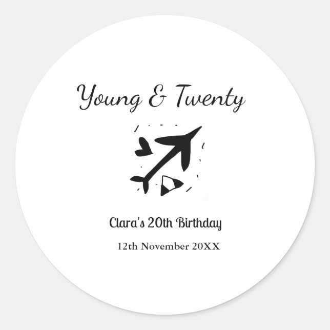 Pegatina Redonda Young and twenty adventure happy birthday add name (Anverso)