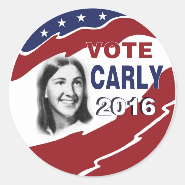 Pegatina Redonda Young Carly Fiorina (Anverso)