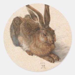 Pegatina Redonda Young Hare   Albrecht Dürer