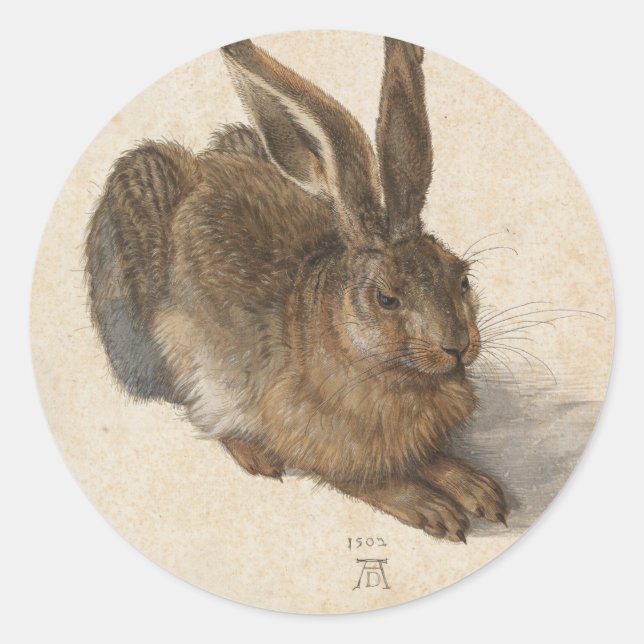 Pegatina Redonda Young Hare | Albrecht Dürer (Anverso)