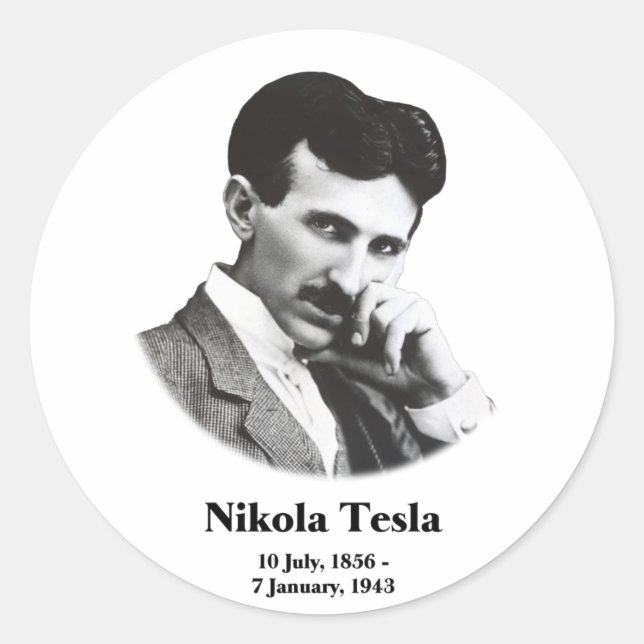 Pegatina Redonda Young Tesla (Anverso)