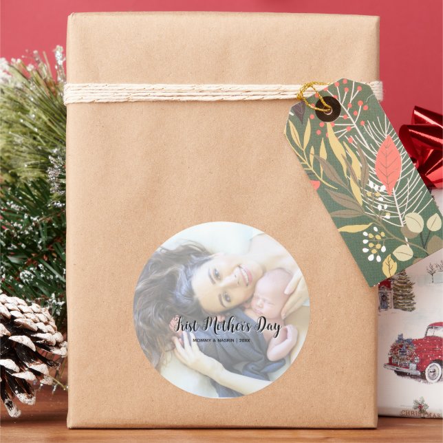 Pegatina Redonda Your First Mother's Day personalised photo &Quote  (Vacaciones)