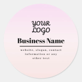 Pegatina Redonda Your Logo & Text | Pink & Peach Ombre