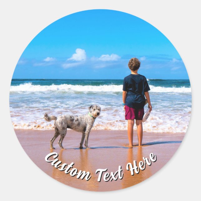 Pegatina Redonda Your Pet Photo Stickers Personalized Text Name (Anverso)