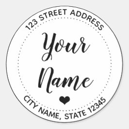 Pegatina Redonda Your Text Heart Return Address Round Sticker 
